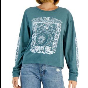 GRAYSON THREADS BLACK JUNIORS' GREEN CELESTIAL GRAPHIC LONG-SLEEVE T-SHIRT L